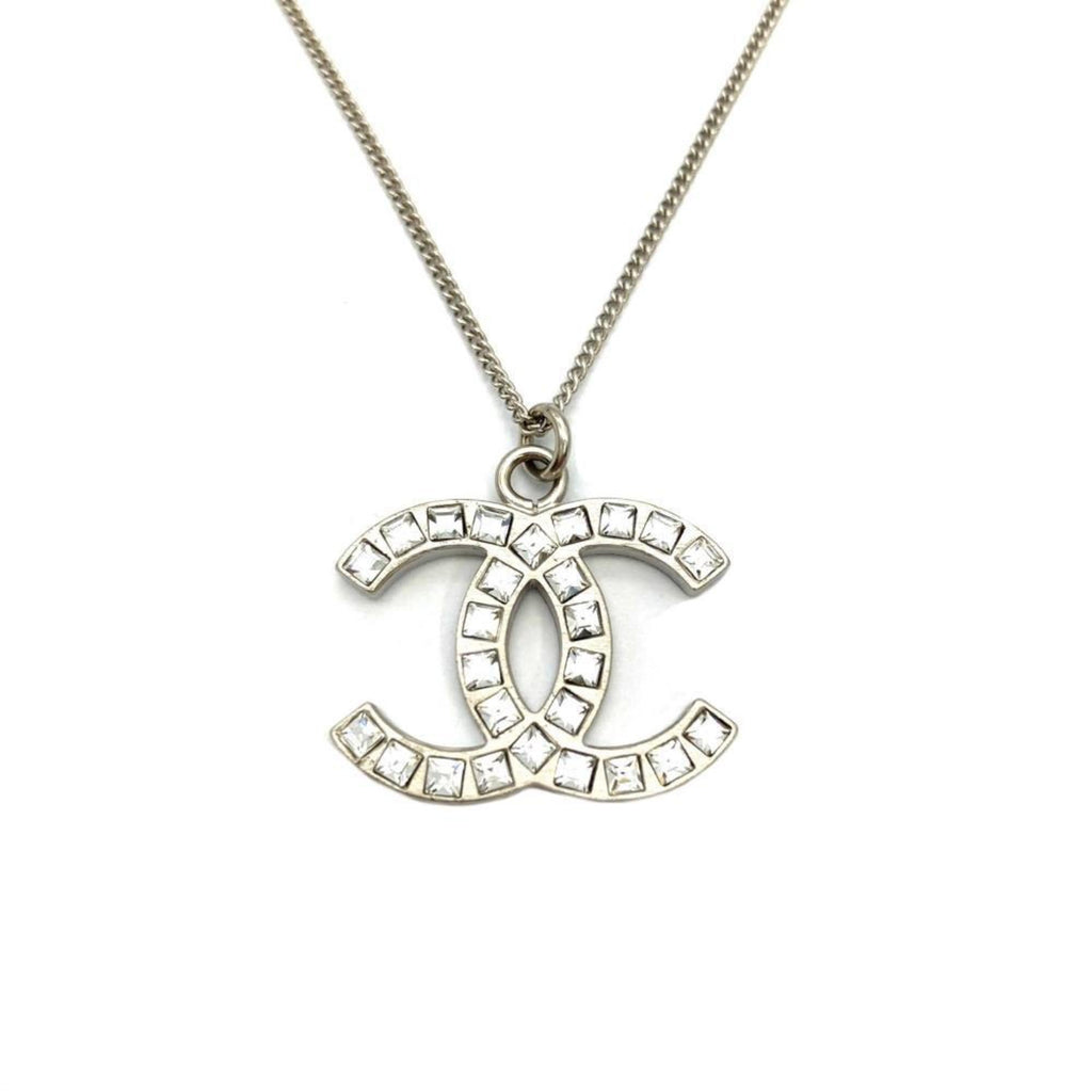 CC Logo Pendant Necklace Silver-Tone Metal