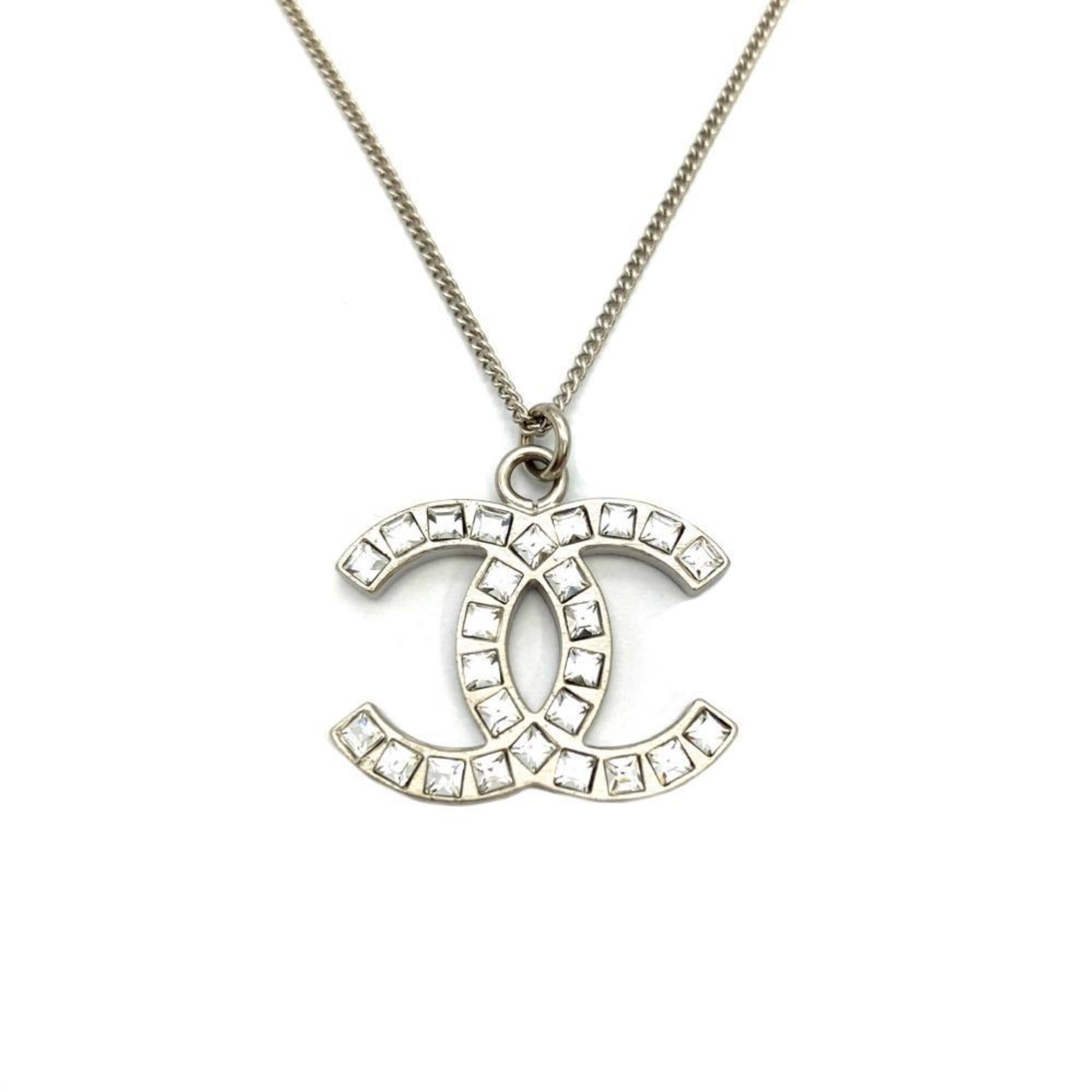CC Logo Pendant Necklace Silver-Tone Metal