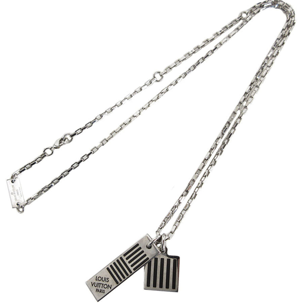 Pendant Necklace Enamel and Metal Black and Silver