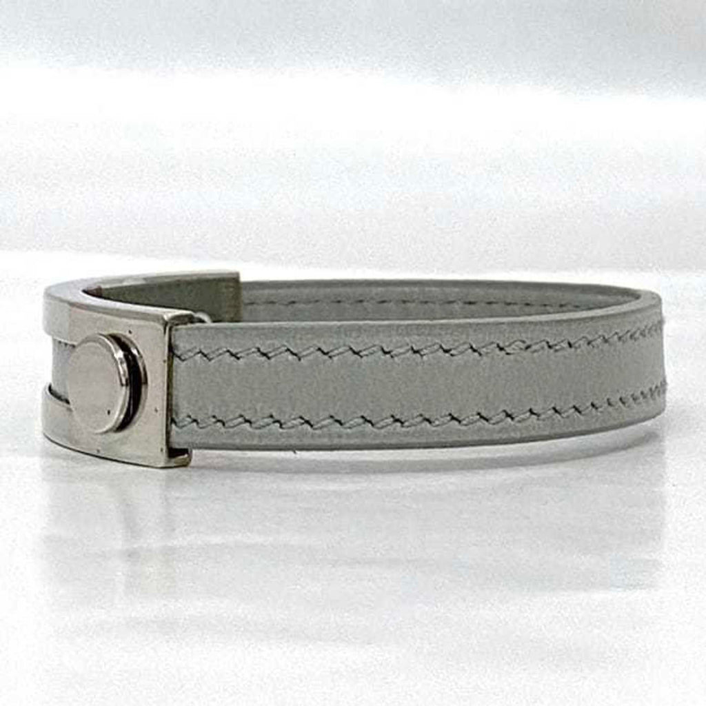 Bracelet Leather and Metal Gray Silver