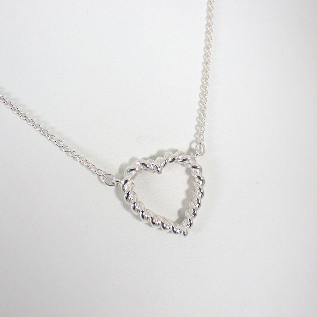 Rope Heart Pendant Necklace Sterling Silver