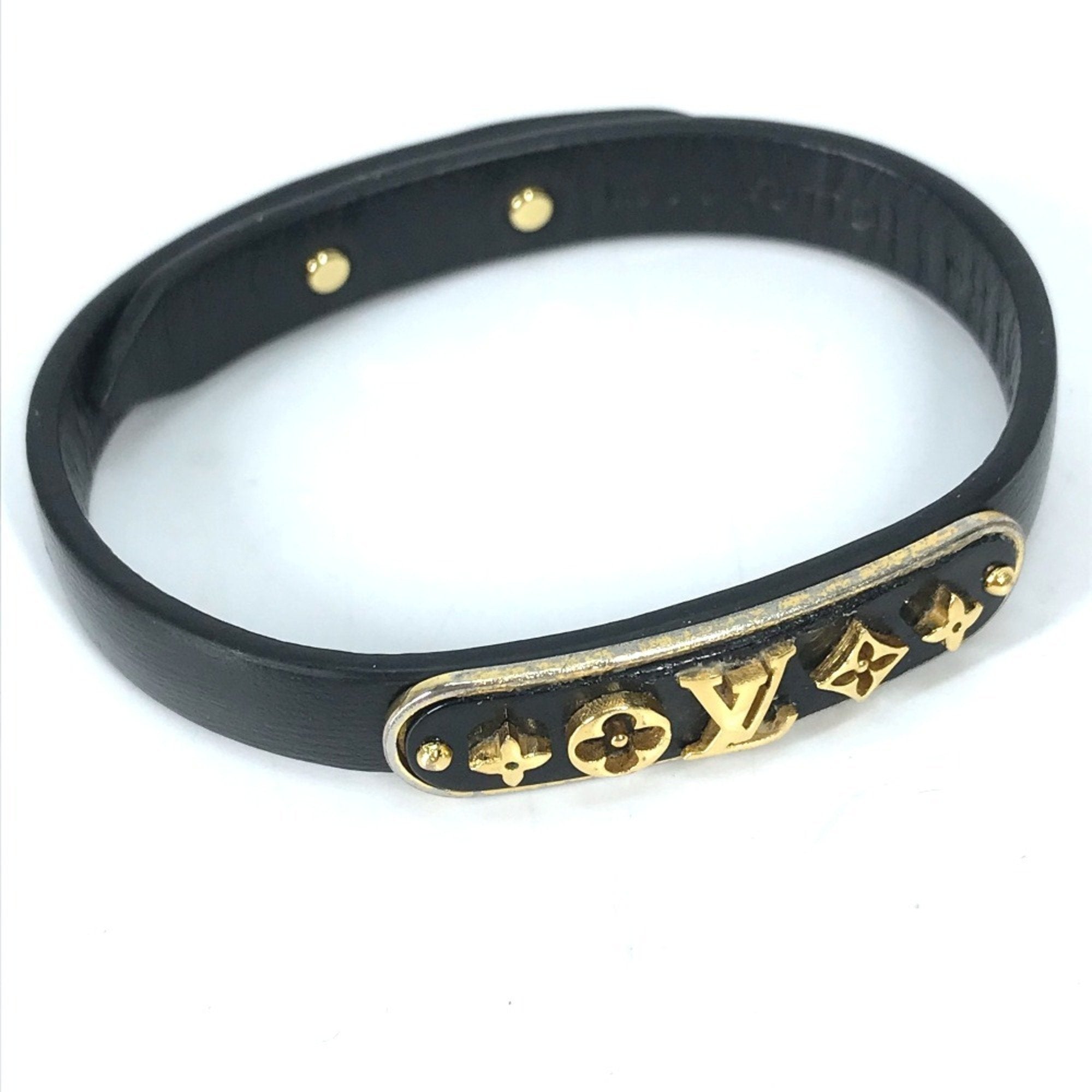 Monogram Flower Cruiser Bracelet Leather and Monogram Black