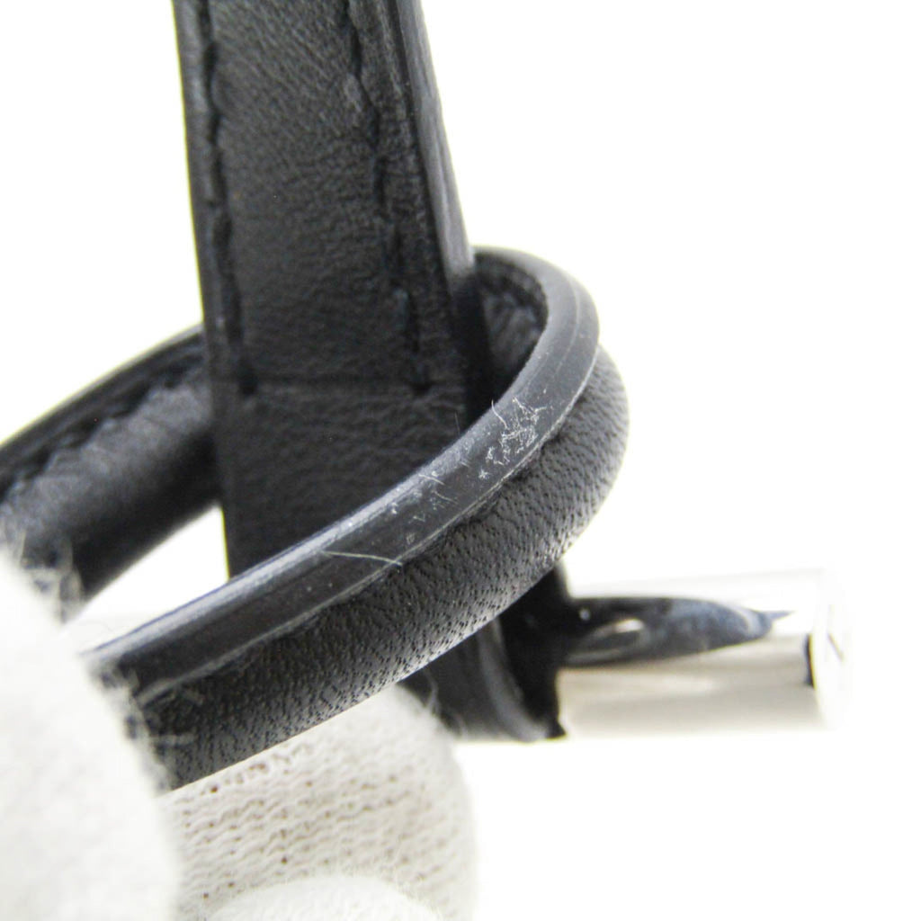 Bangle Leather and Metal Black and Silver Bracelet