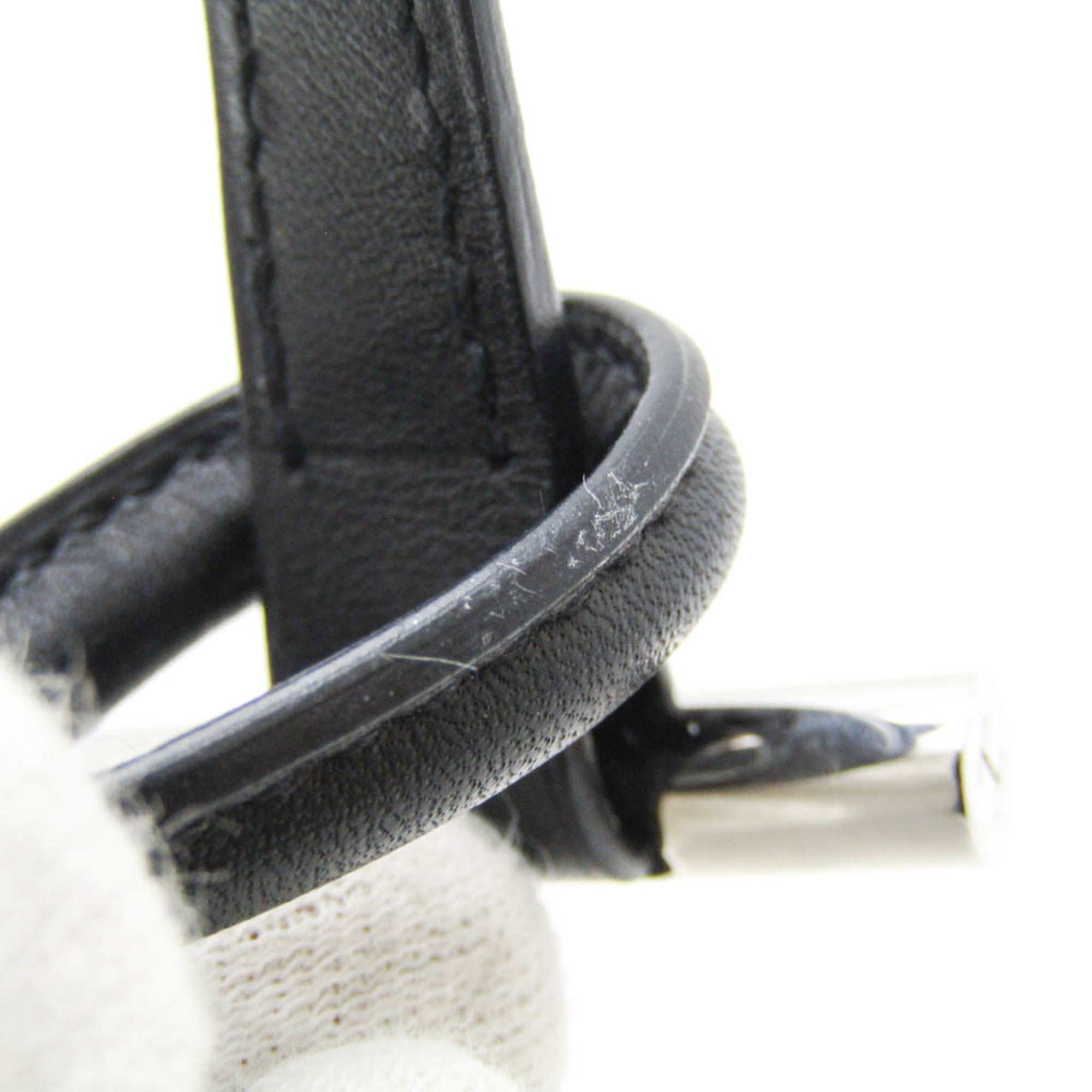 Bangle Leather and Metal Black and Silver Bracelet