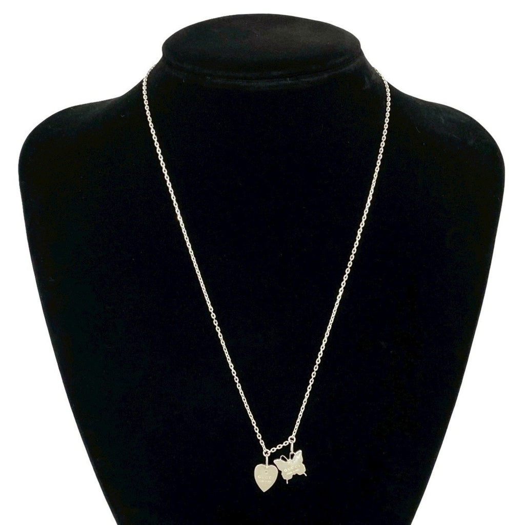 Pendant Necklace Sterling Silver Heart And Butterfly Motif