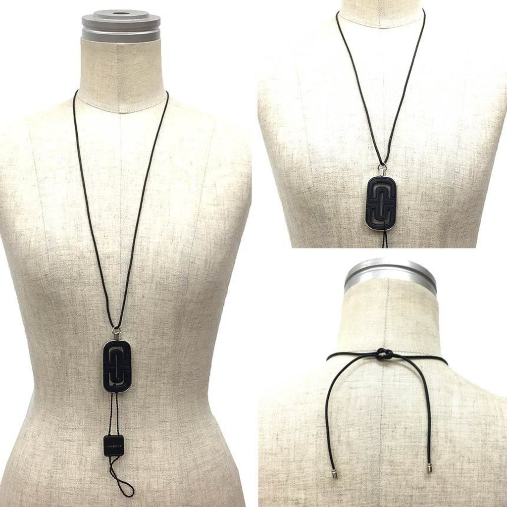 Parentesi Pendant Necklace Leather and Sterling Silver Black