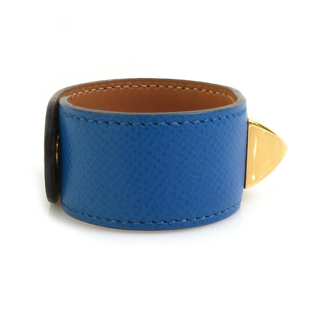 Bracelet Leather and Metal Blue and Gold