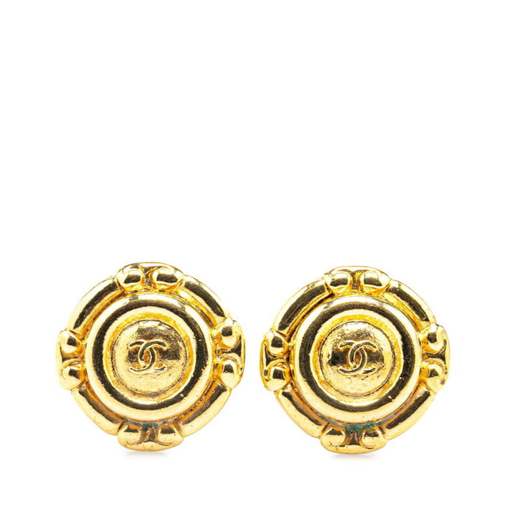 CC Logo Round Clip-On Earrings Metal Gold-Tone Metal