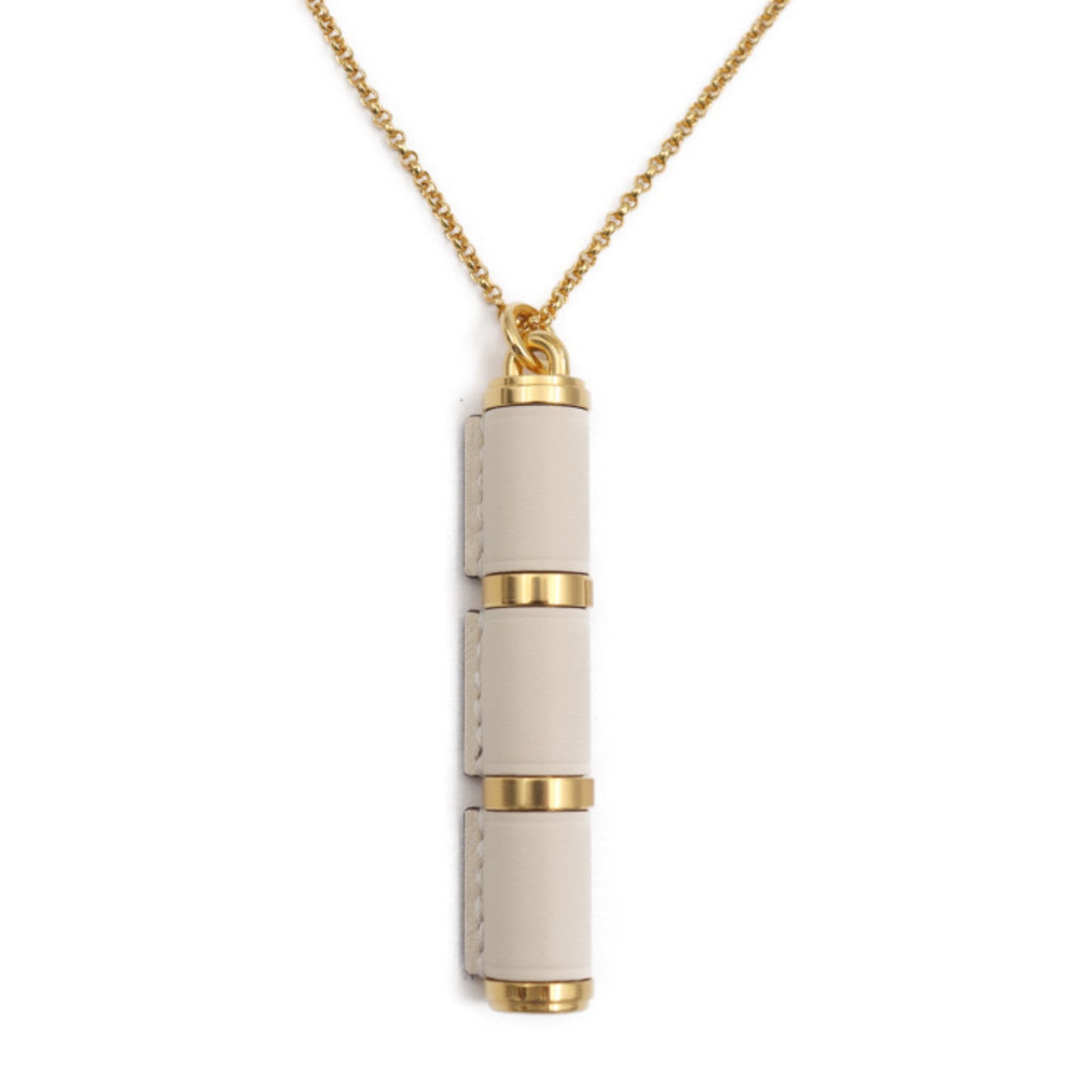 Pendant Necklace Metal and Swift Leather
