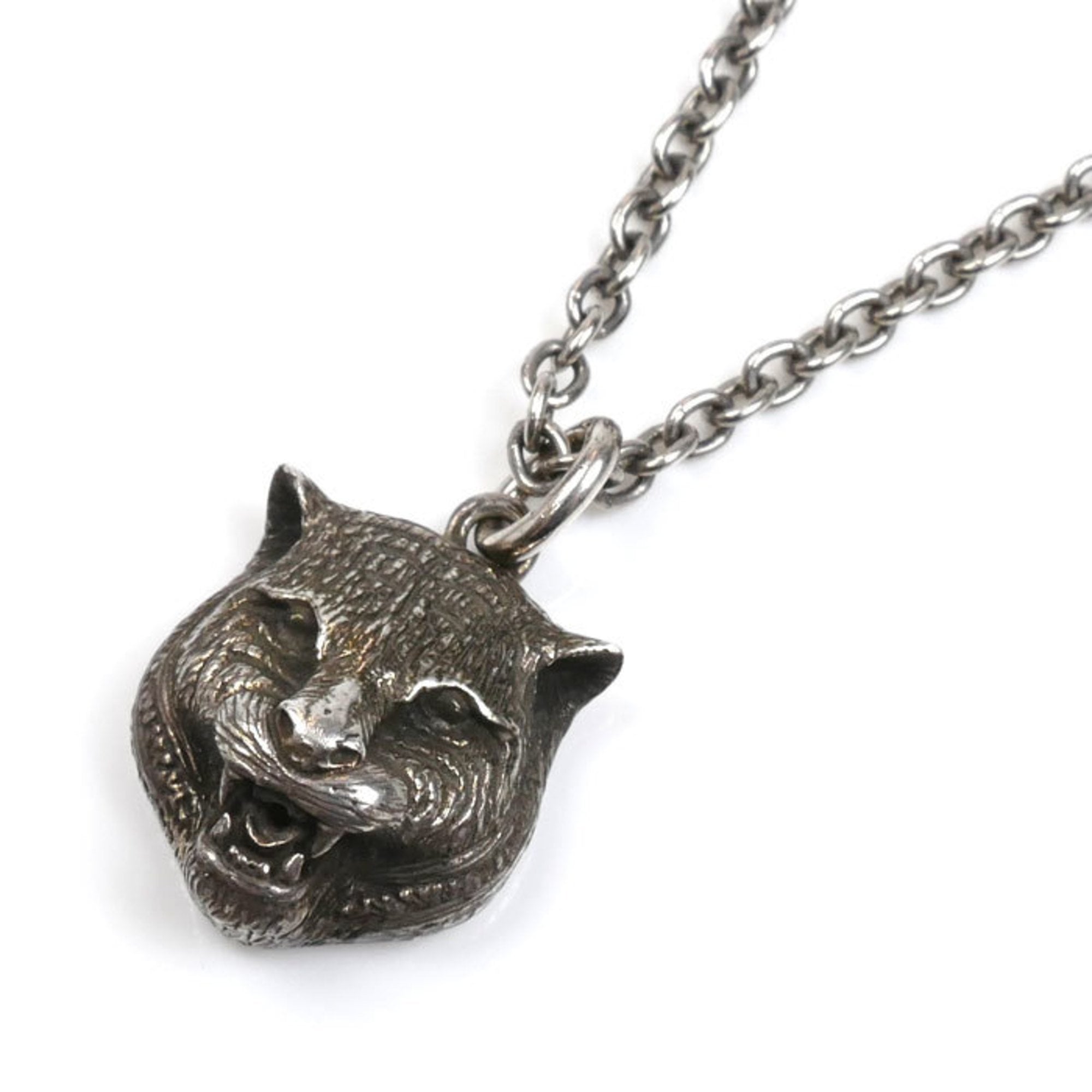 Tiger Head Pendant Necklace Sterling Silver