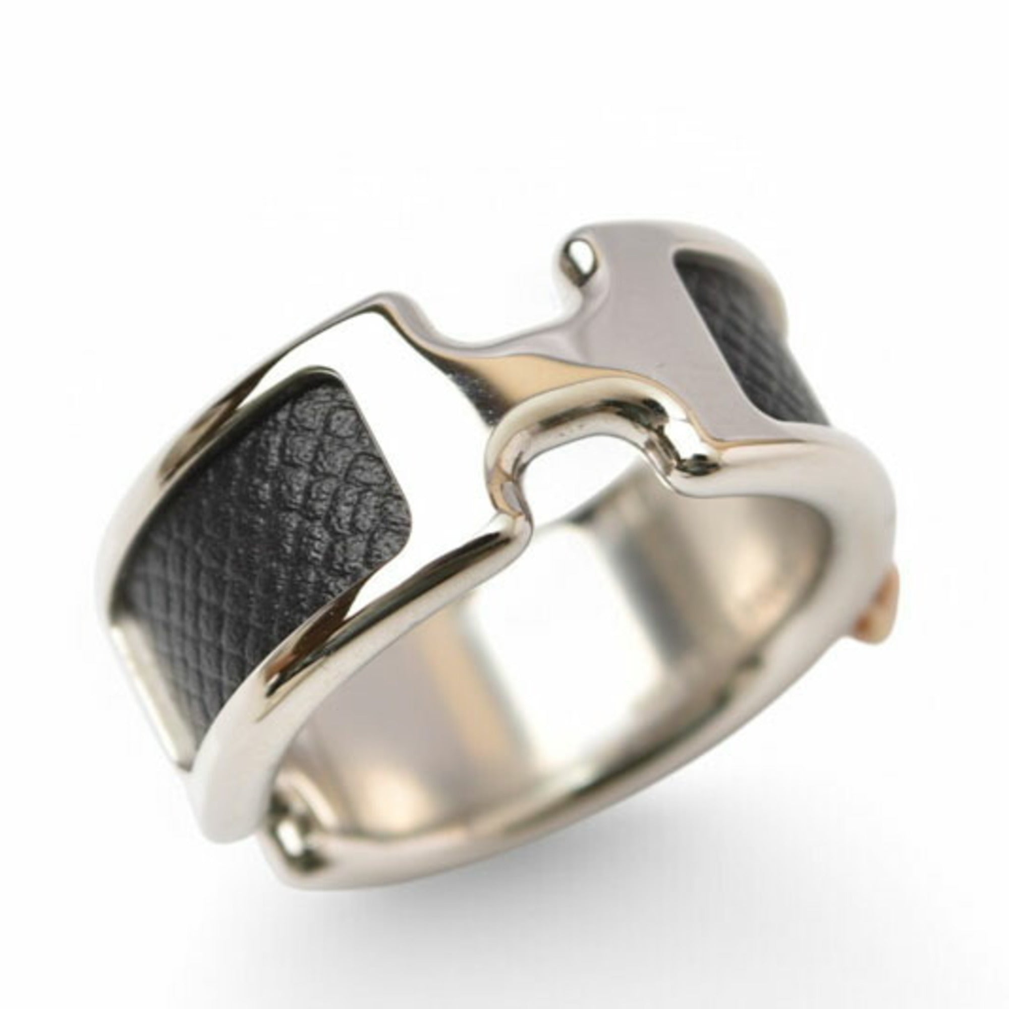 Olympe Ring Leather and Metal Black and Silver