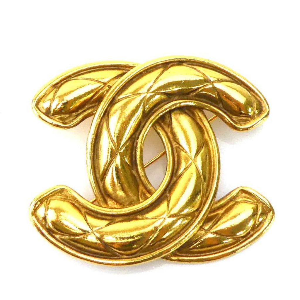 CC Logo Brooch Gold-Tone Metal