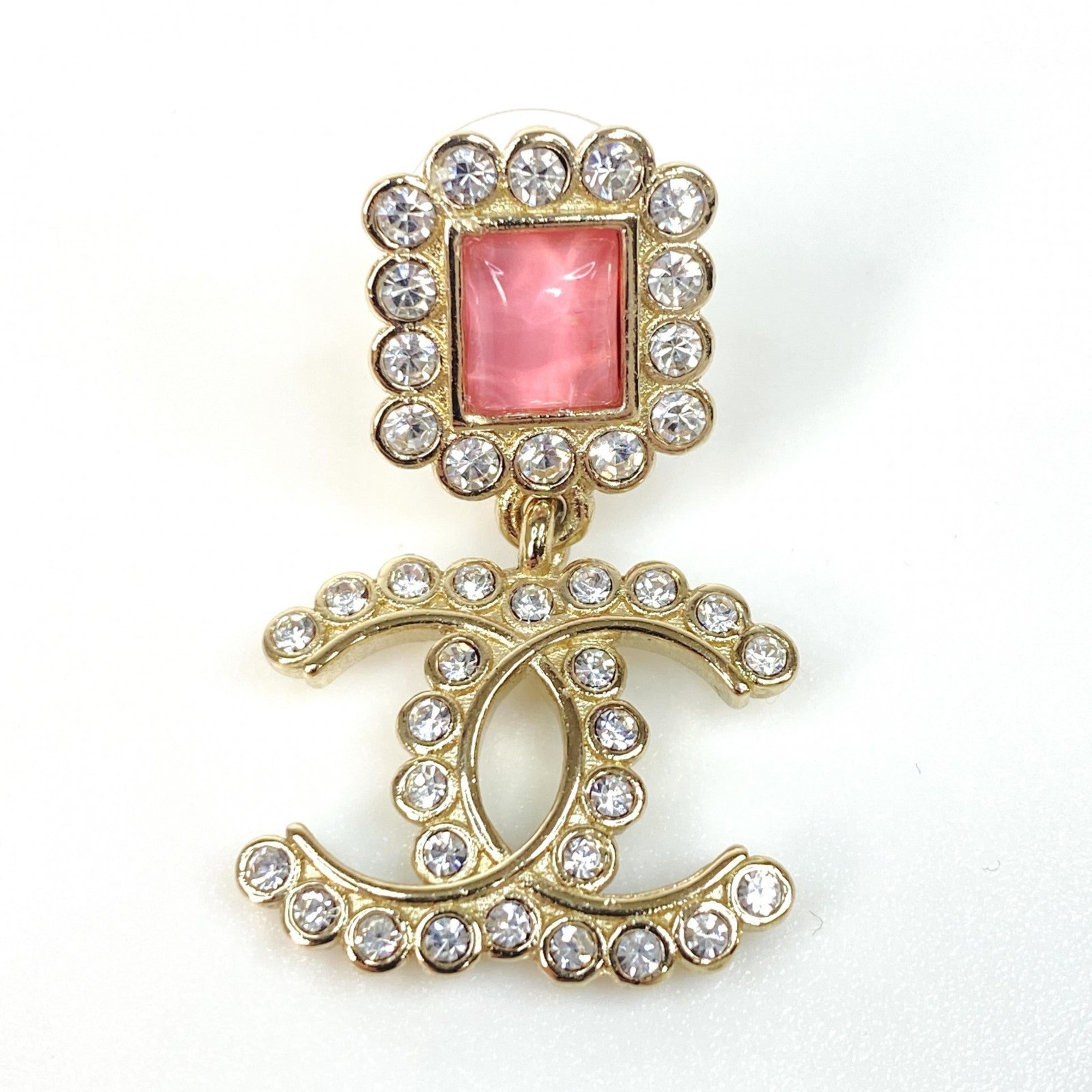 Rhinestone Earrings Pink Gold