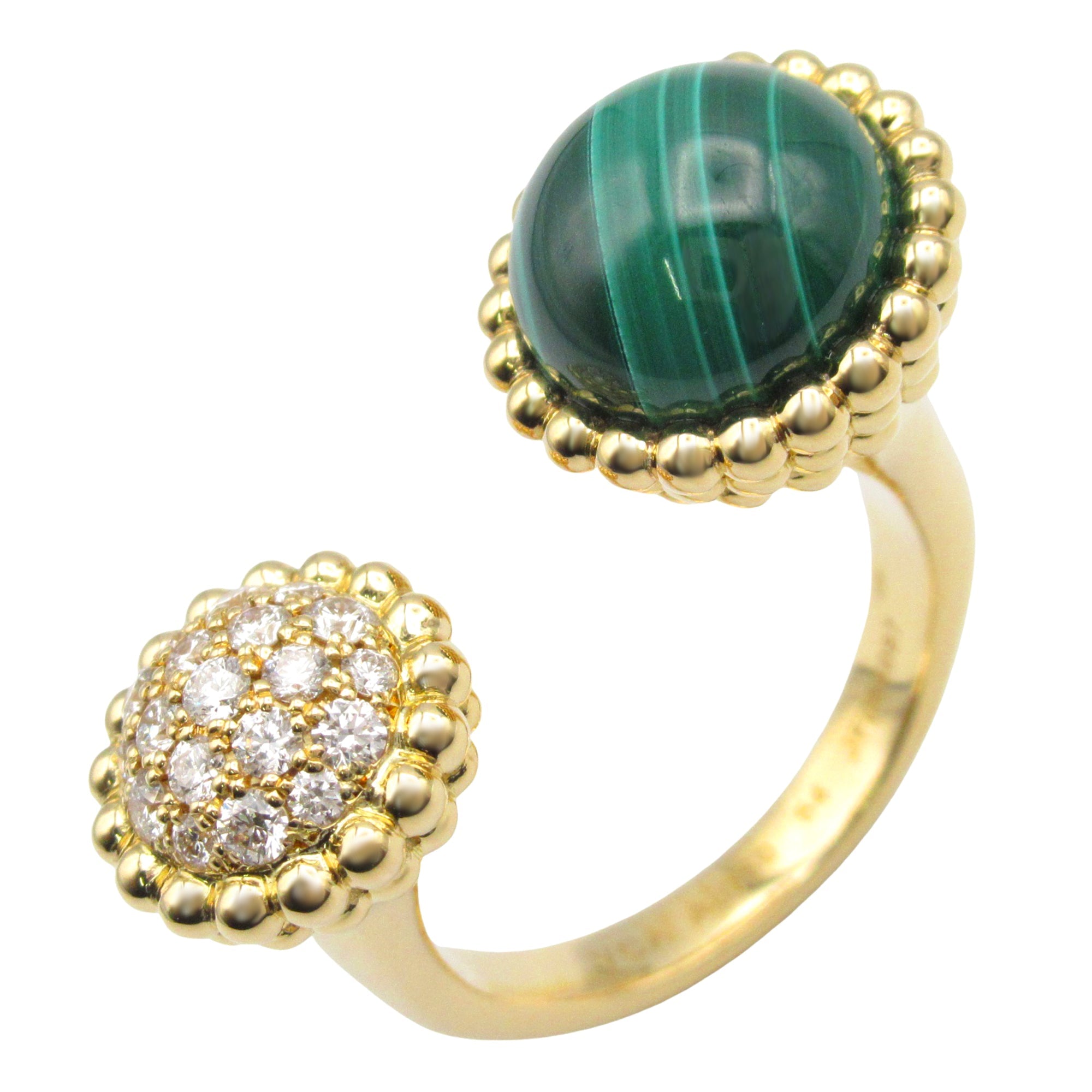 Band Ring 18K Yellow Gold with Diamonds and Malachite