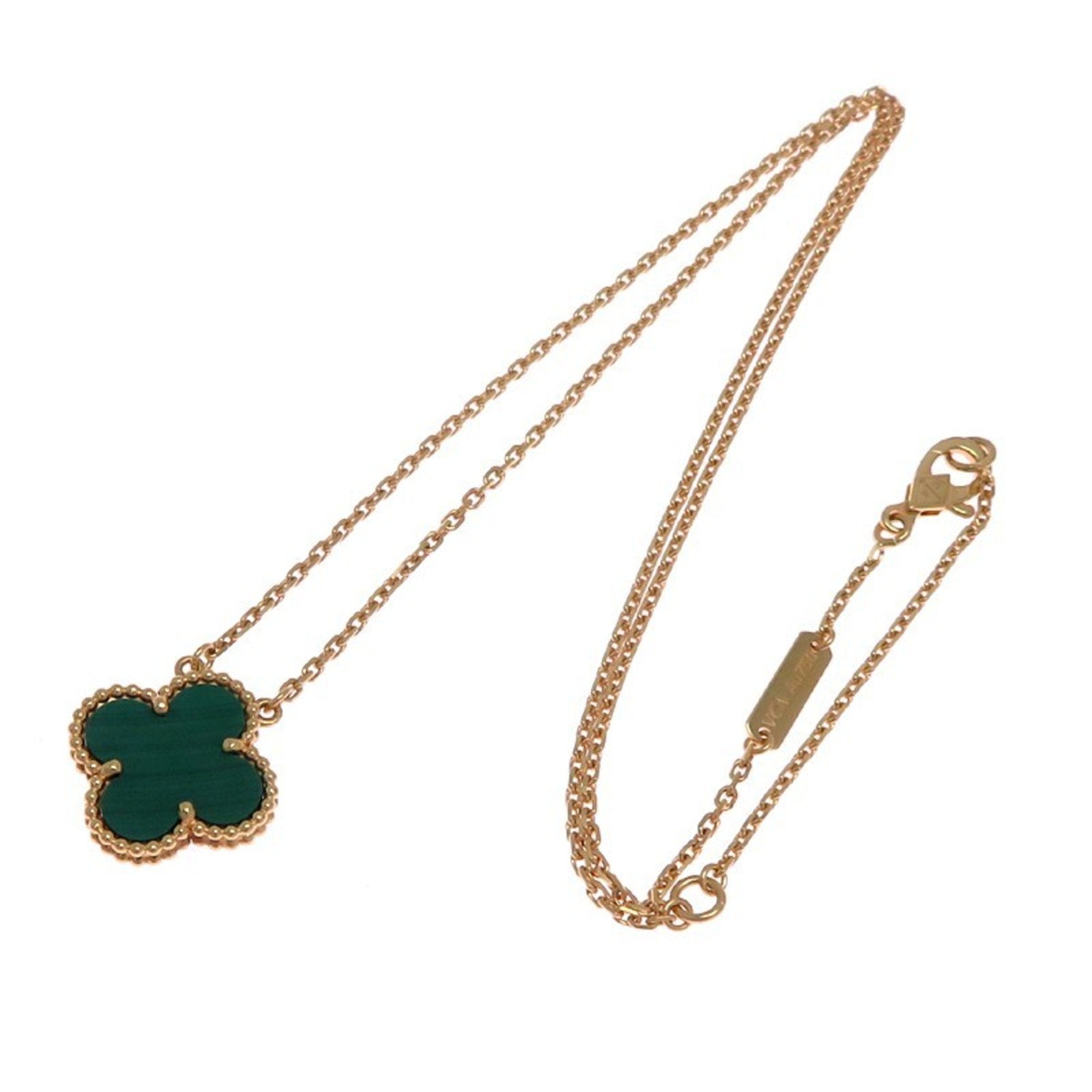 Vintage Alhambra Pendant Necklace 18K Yellow Gold and Malachite