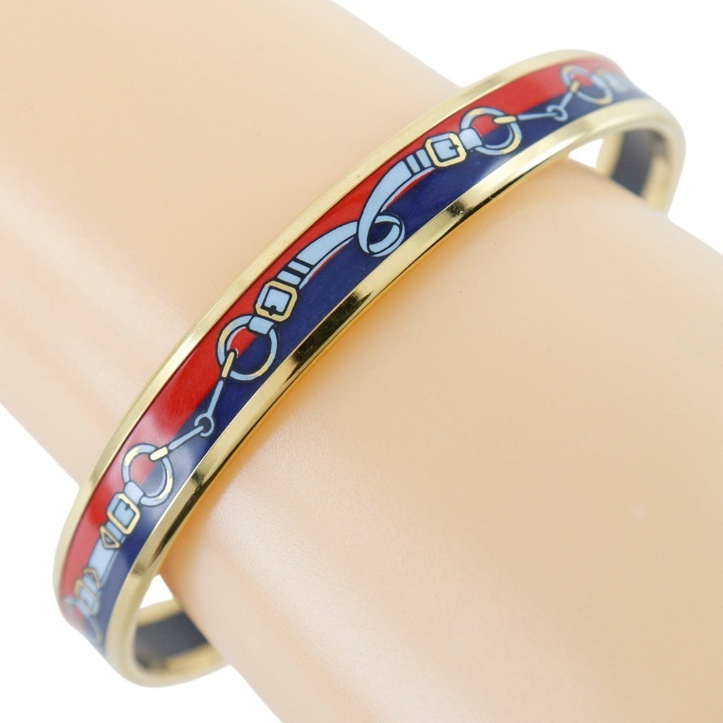 Enamel Cloisonne Bangle Gold Plated Navy Red Bracelet