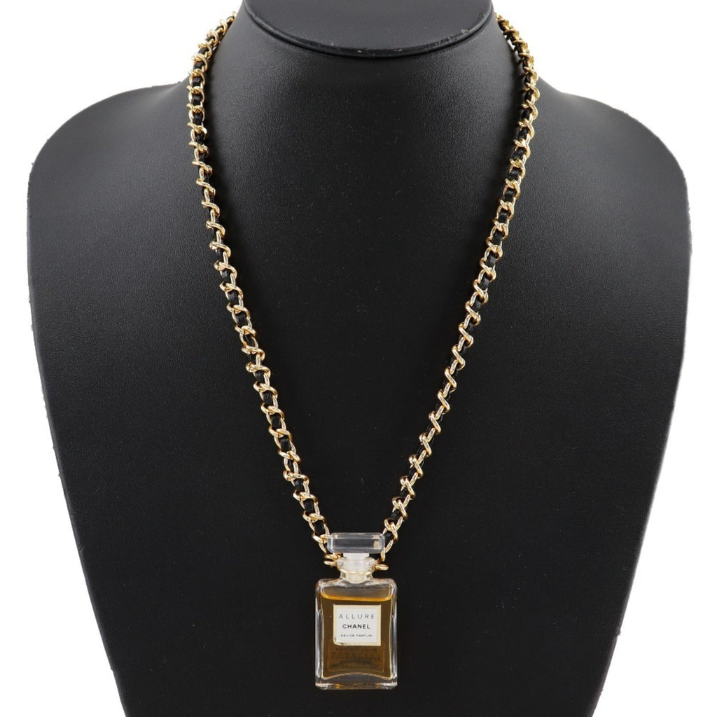 Perfume Bottle Pendant Necklace Gold and Leather