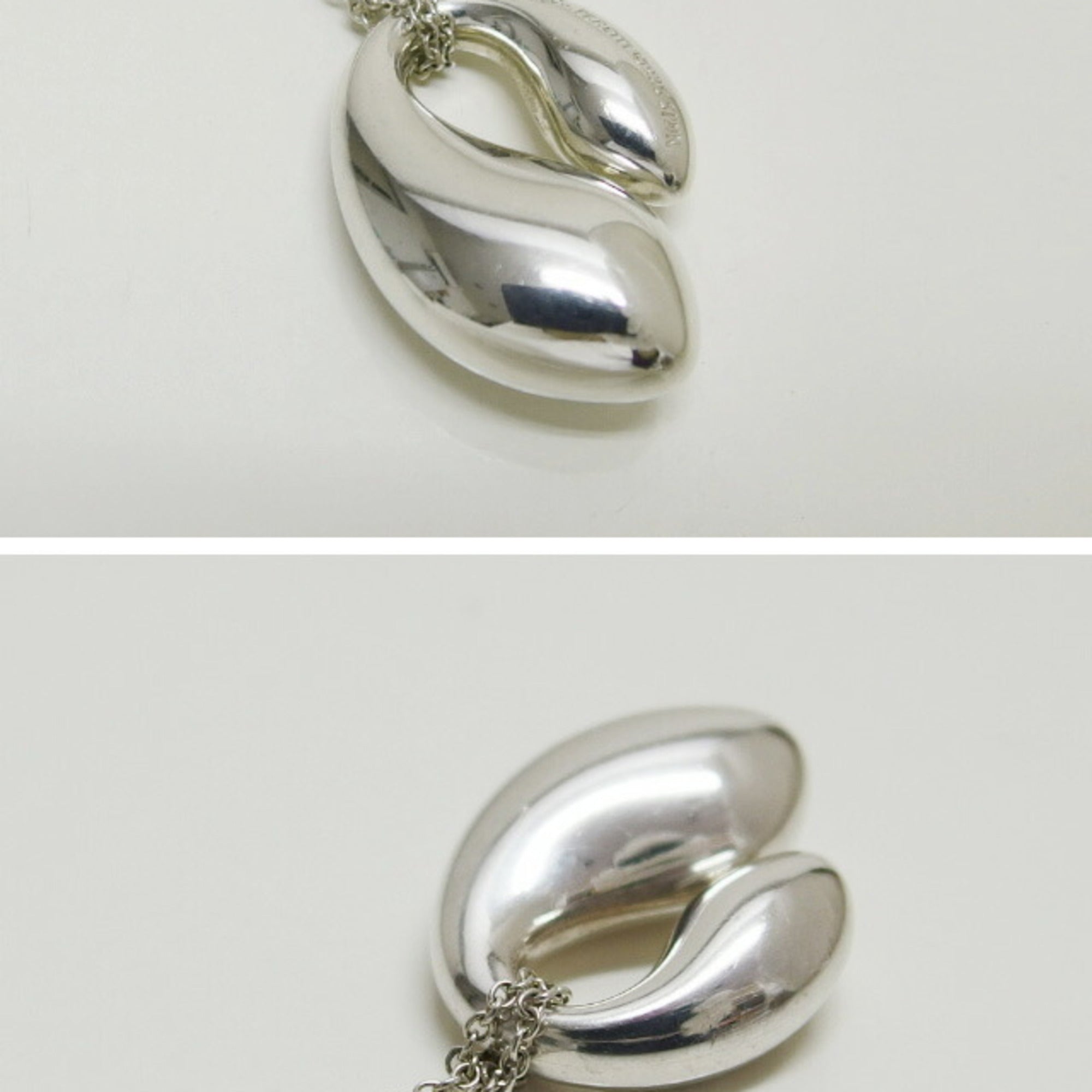 Double Teardrop Pendant Necklace Sterling Silver Large