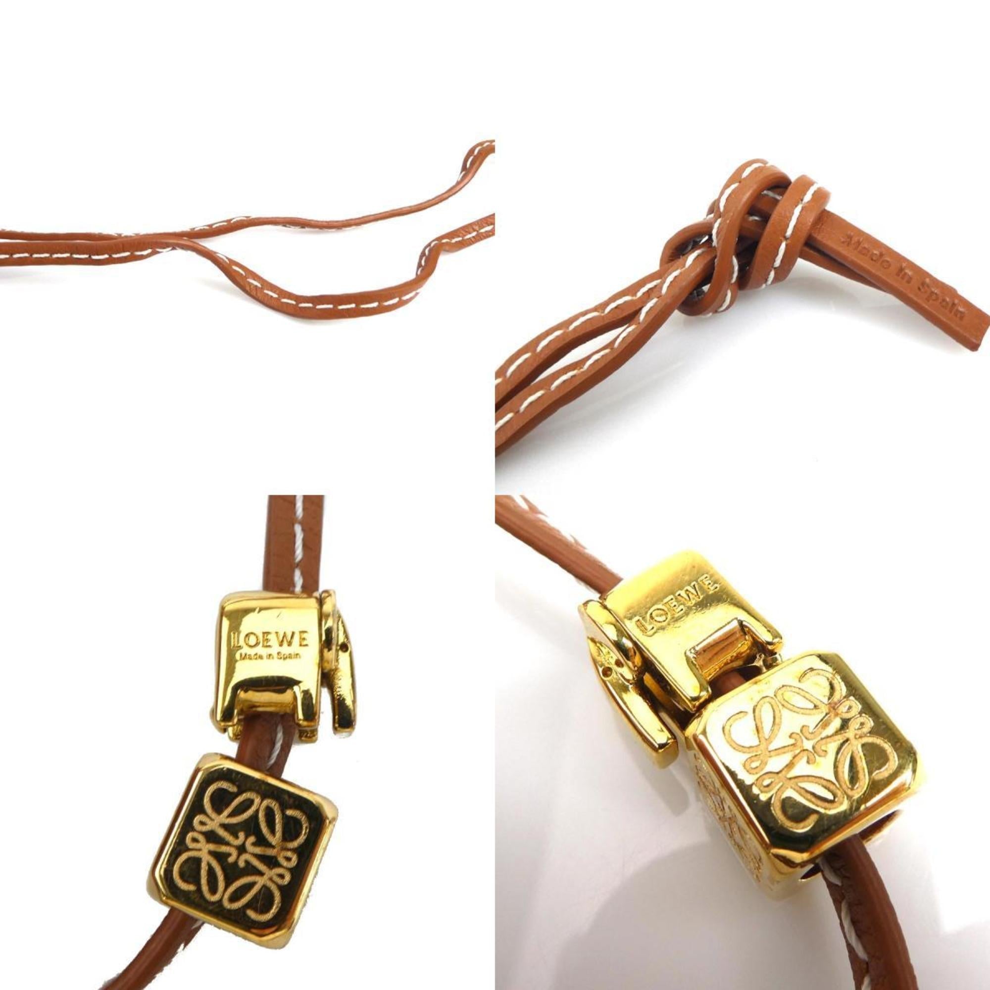 Pendant Necklace Leather and Metal Brown