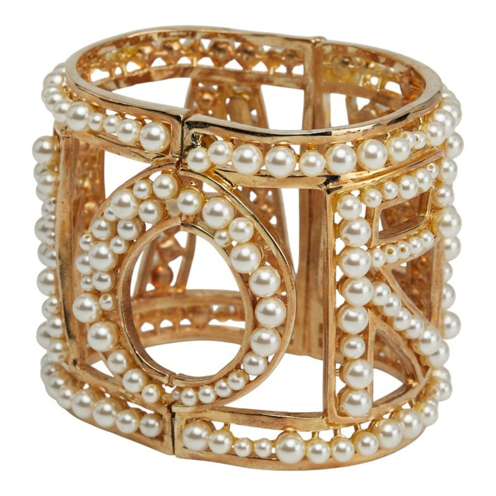 Bangle Bracelet Gold Plated with Faux Pearls