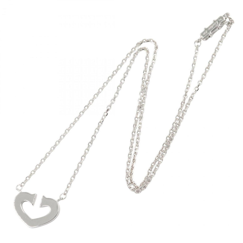 C Heart Pendant Necklace Sterling Silver and 18K White Gold