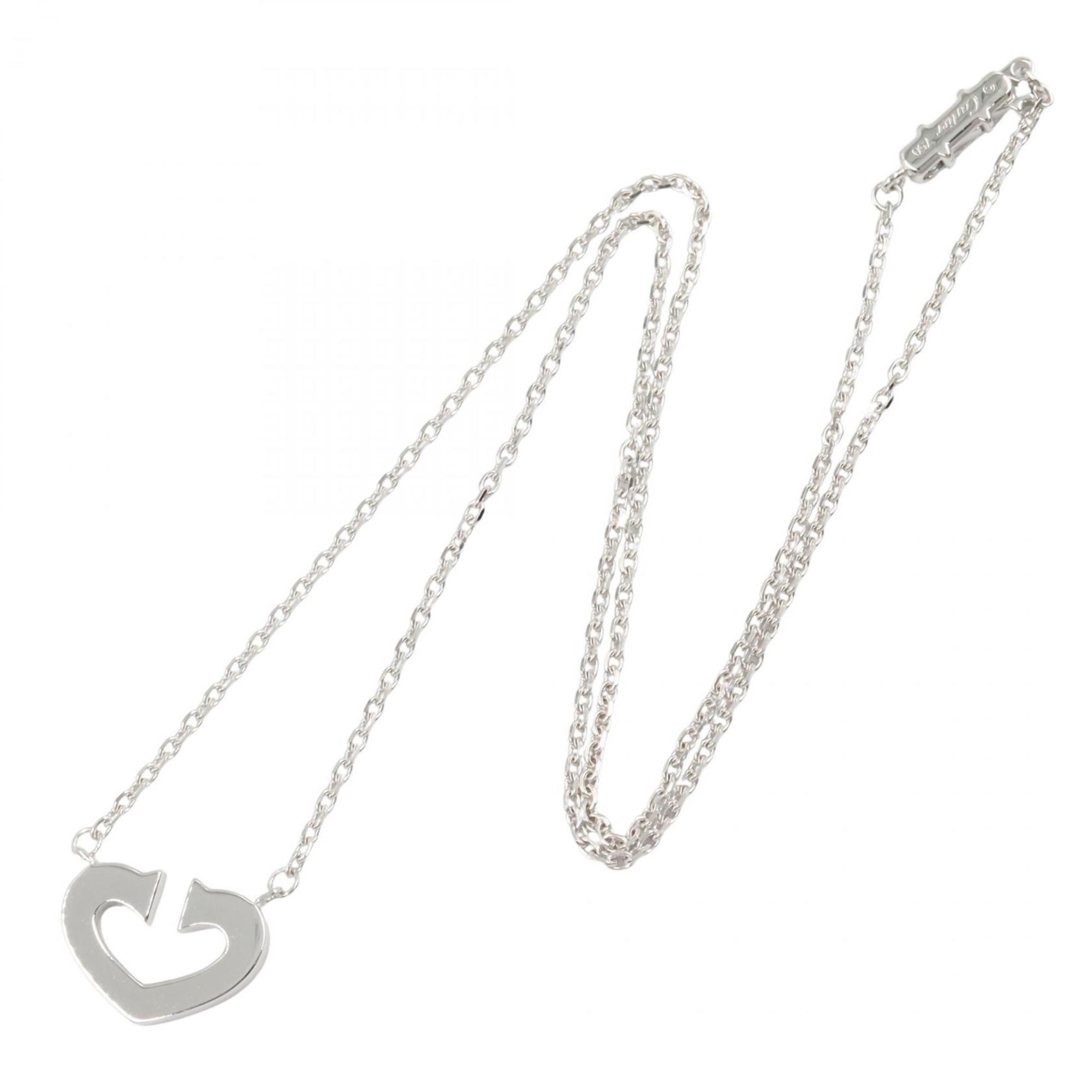 C Heart Pendant Necklace Sterling Silver and 18K White Gold