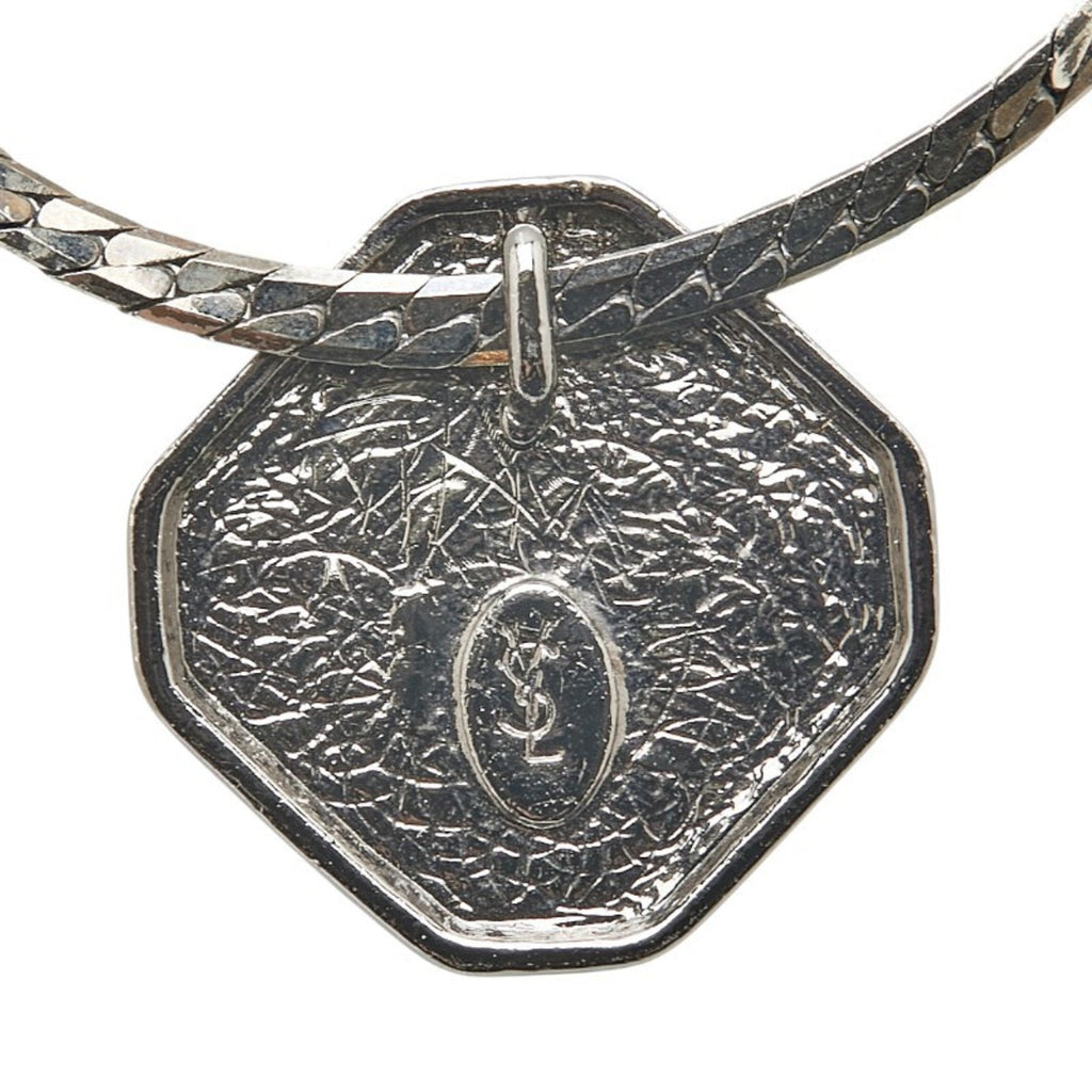 Pendant Necklace Black and Silver Metal