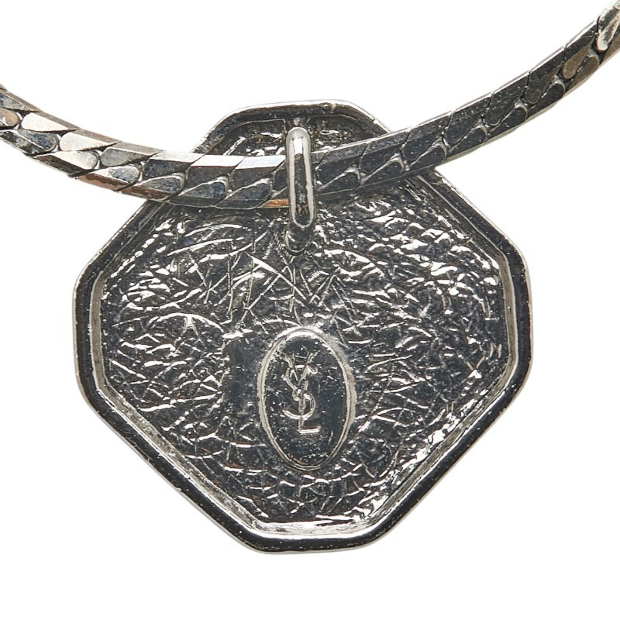 Pendant Necklace Black and Silver Metal