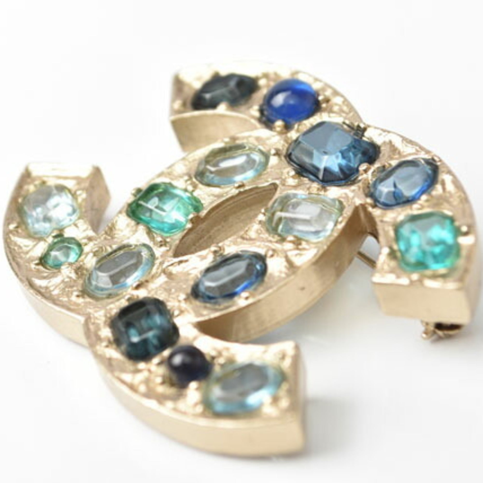 Brooch Metal Blue and Rhinestone