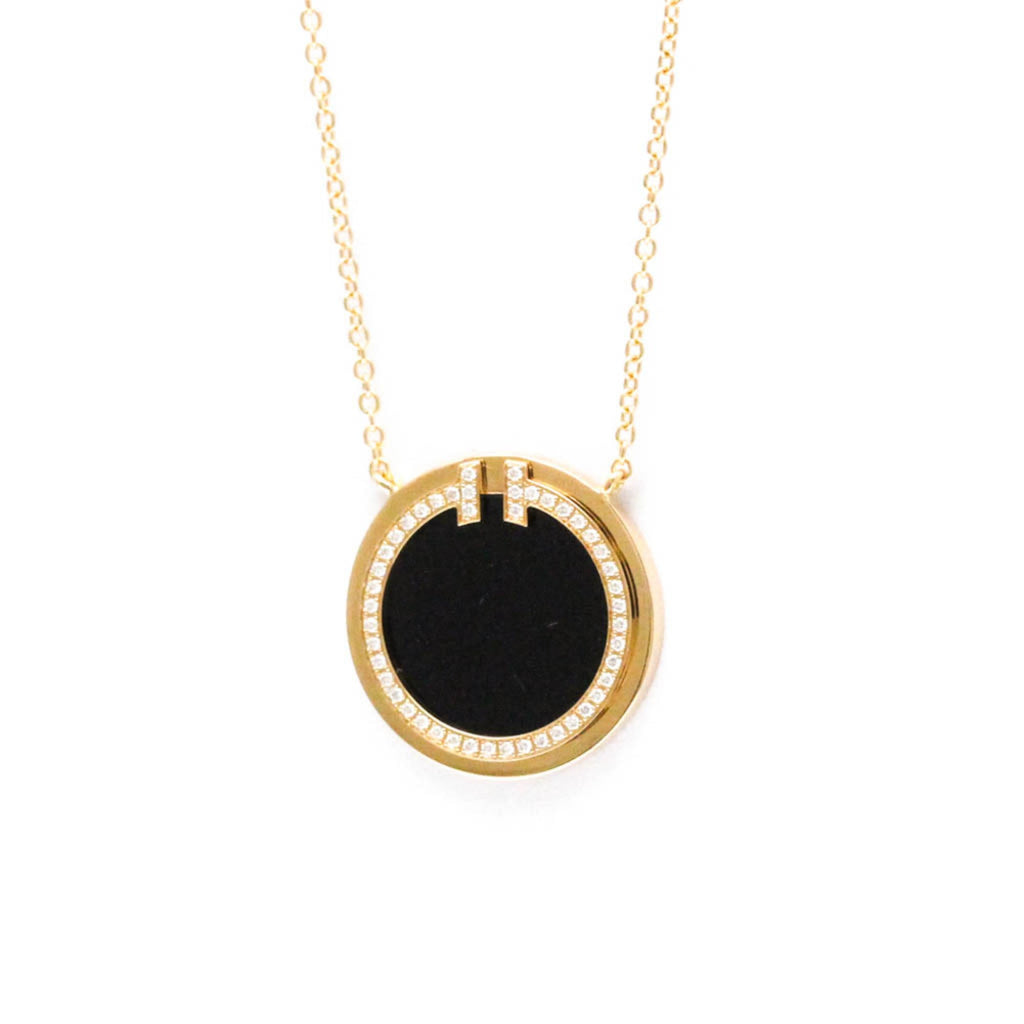 T Pendant Necklace 18K Rose Gold with Diamond and Onyx