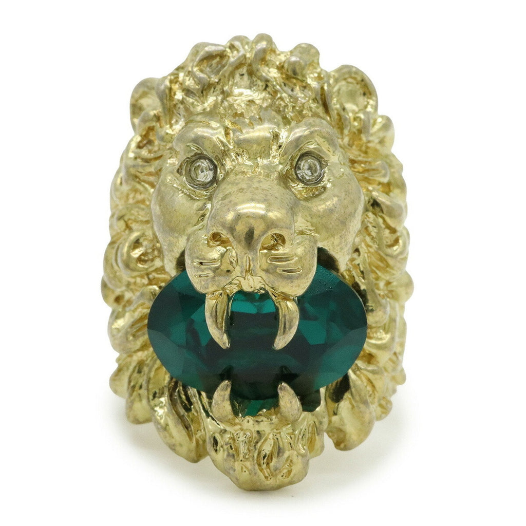 Lion Head Ring Gold and Green