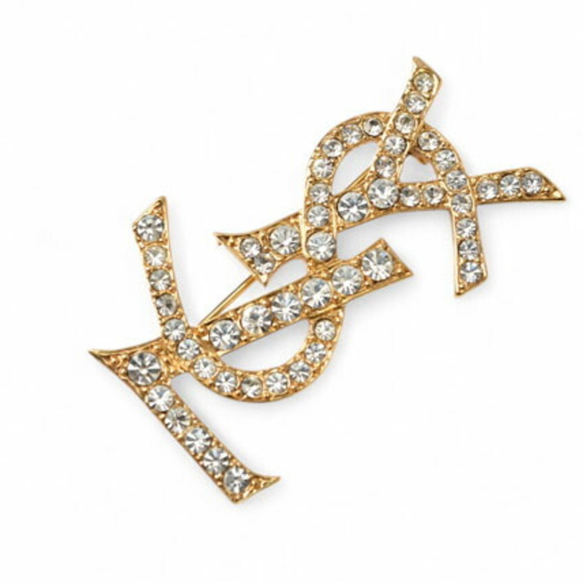 Pin Brooch Brass and Rhinestone Gold