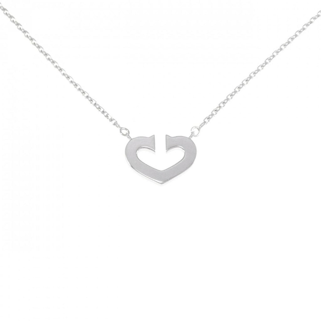 C Heart Pendant Necklace 18K White Gold