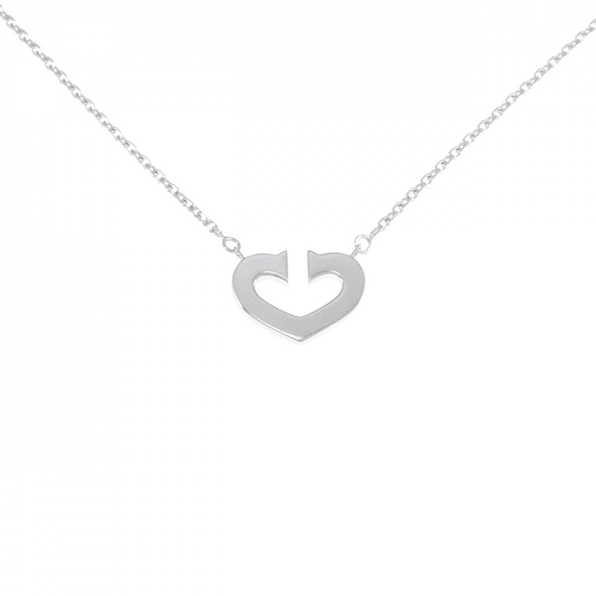 C Heart Pendant Necklace 18K White Gold