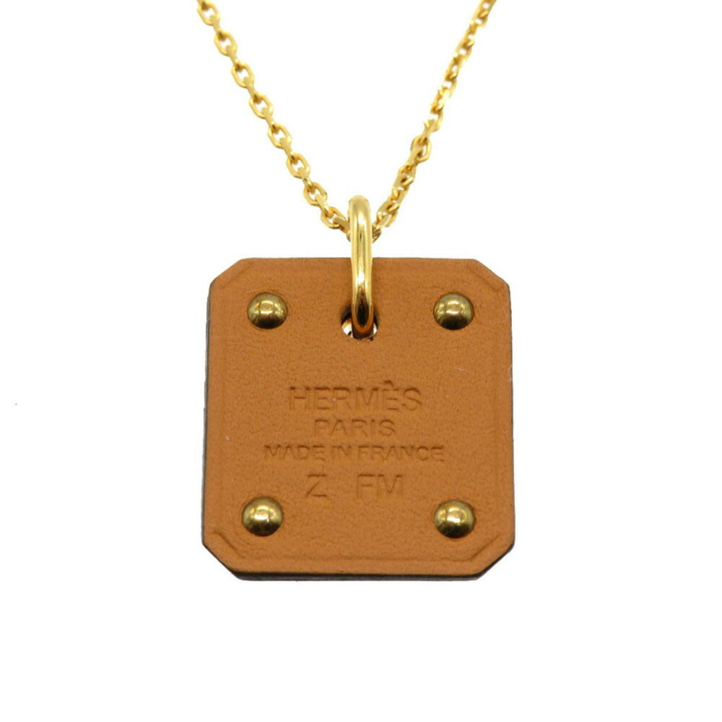 Pendant Necklace Metal and Swift Leather Gold