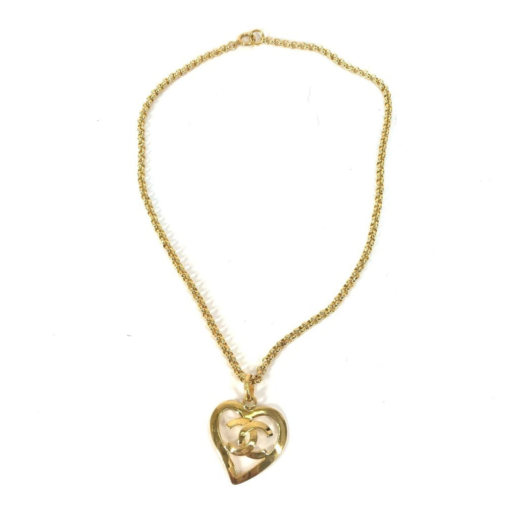 CC Logo Chain Heart Pendant Necklace Metal