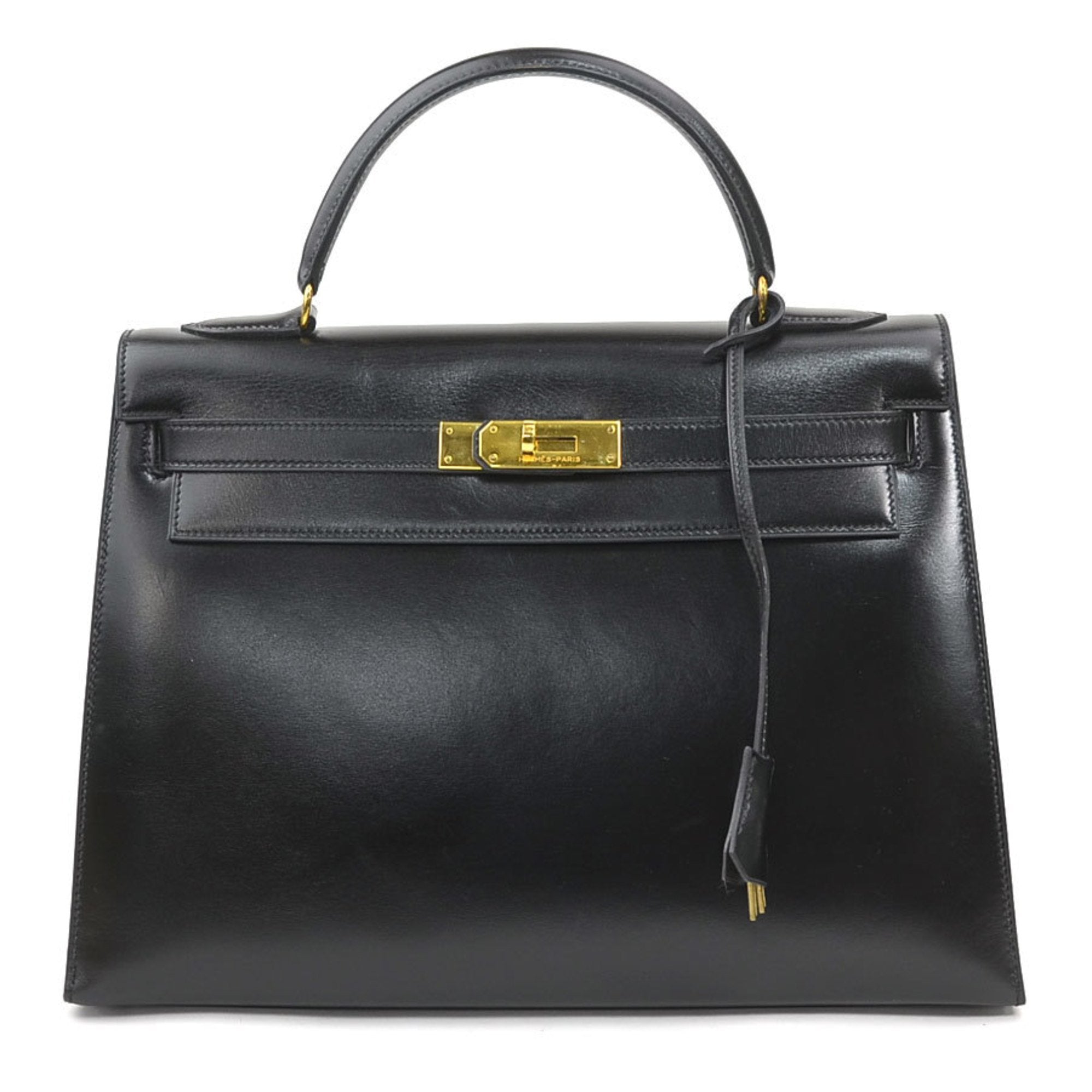 Kelly Handbag Black Box Calf with Gold Hardware 32