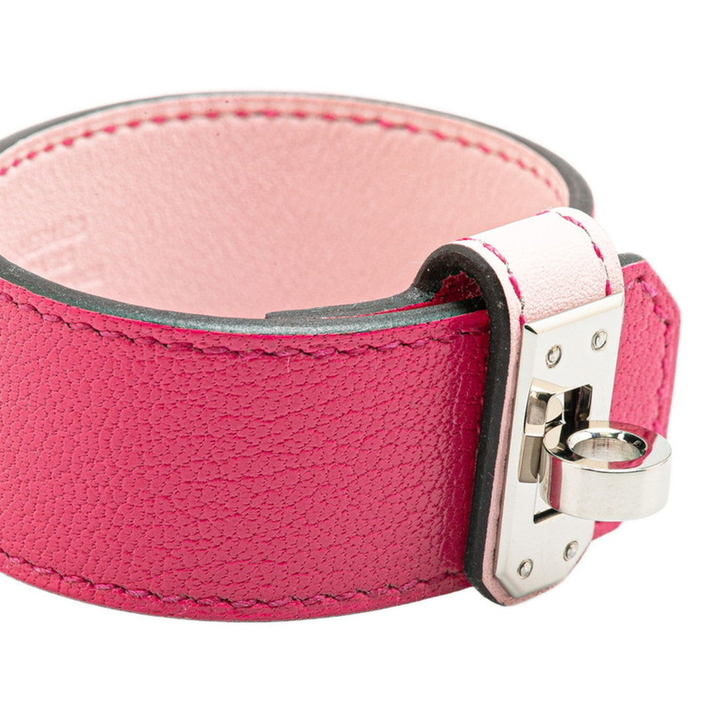 Kelly Twist Bangle Chevre Leather and Metal Rose Shocking Bracelet
