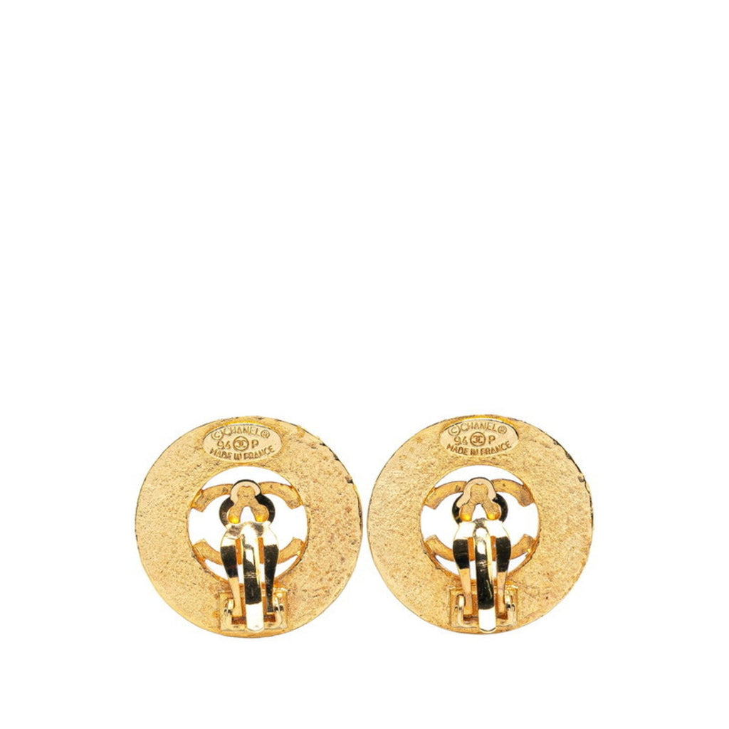CC Logo Round Circle Earrings Metal Gold-Tone Metal