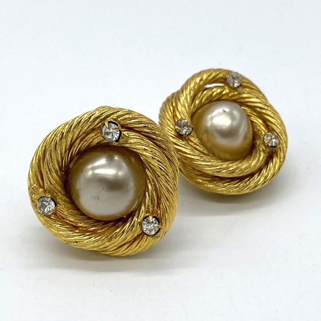 Earrings Pearl Gold-Tone Metal