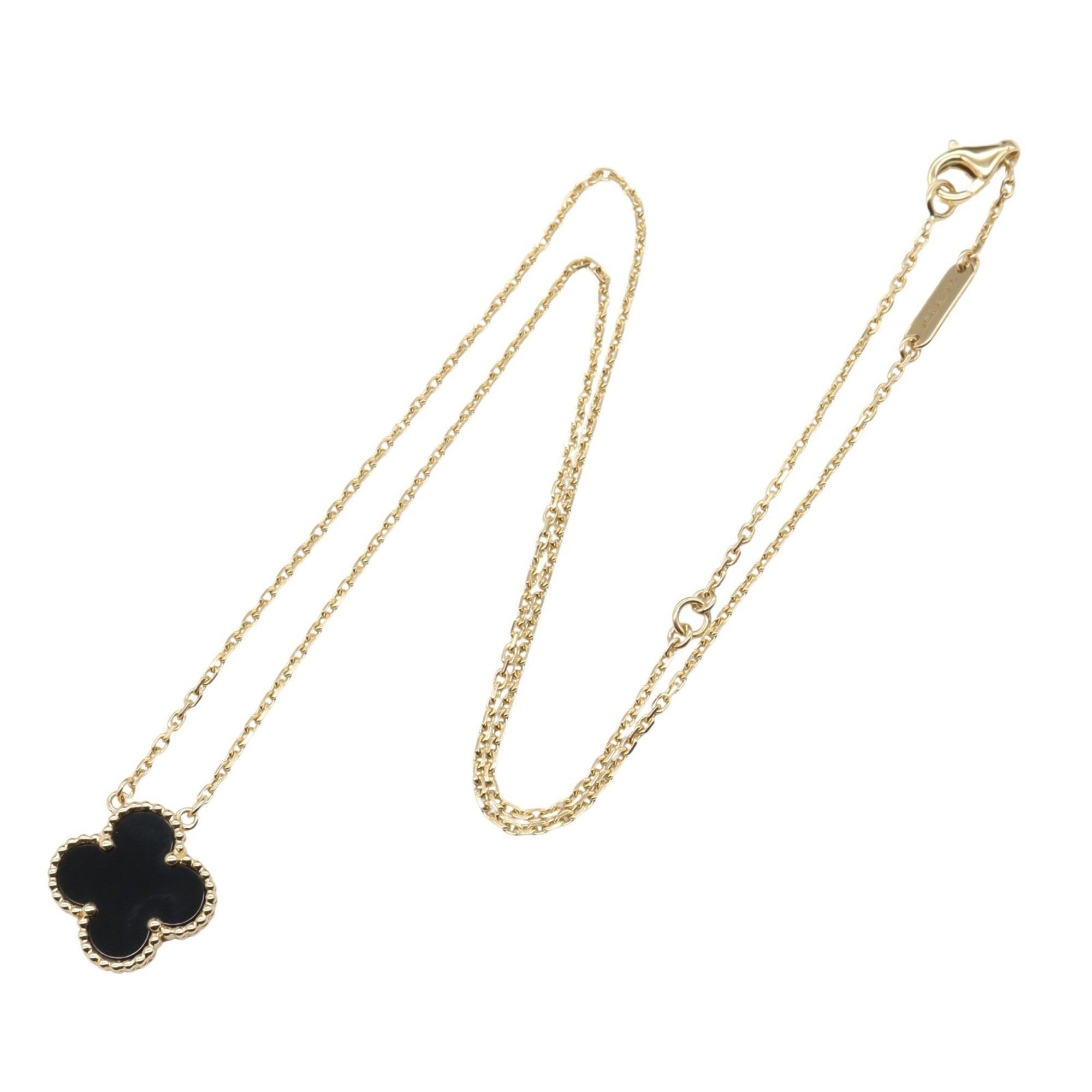 Vintage Alhambra Pendant Necklace 18K Yellow Gold and Onyx