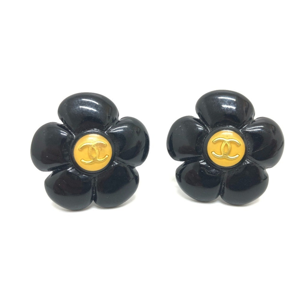 CC Logo Flower Clip-On Earrings Gold-Tone Metal