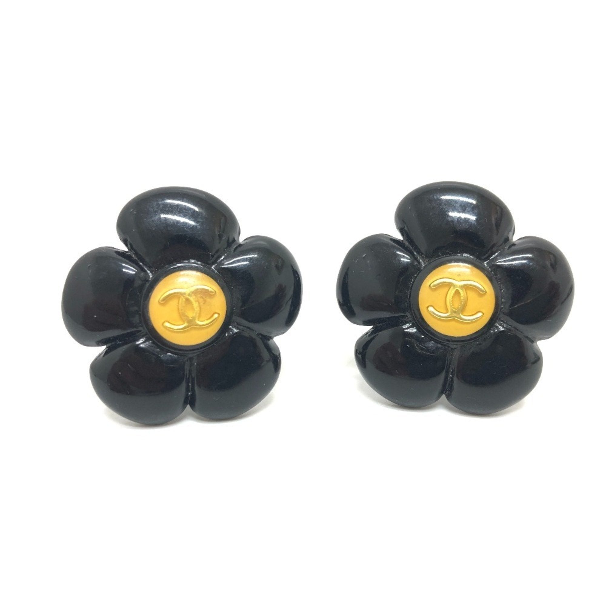 CC Logo Flower Clip-On Earrings Gold-Tone Metal