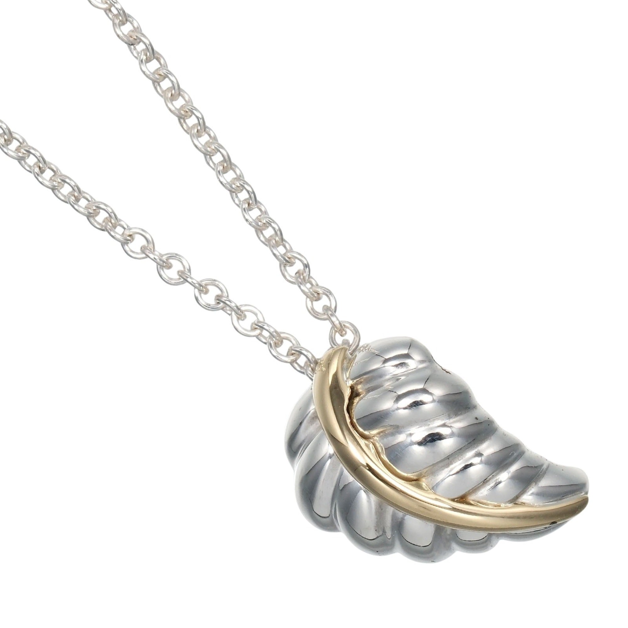 Leaf Pendant Necklace Sterling Silver and 18K Yellow Gold
