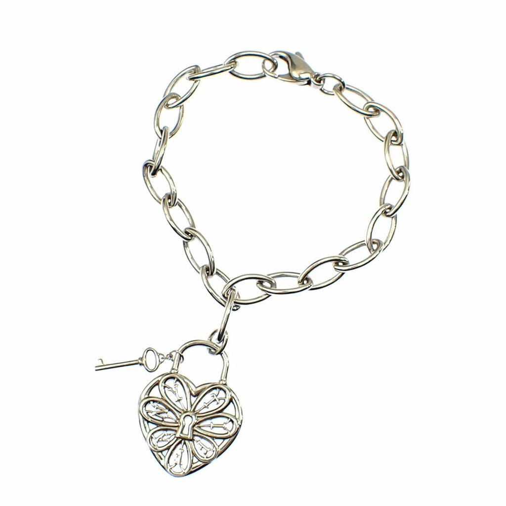 Filigree Heart Key Bracelet Sterling Silver