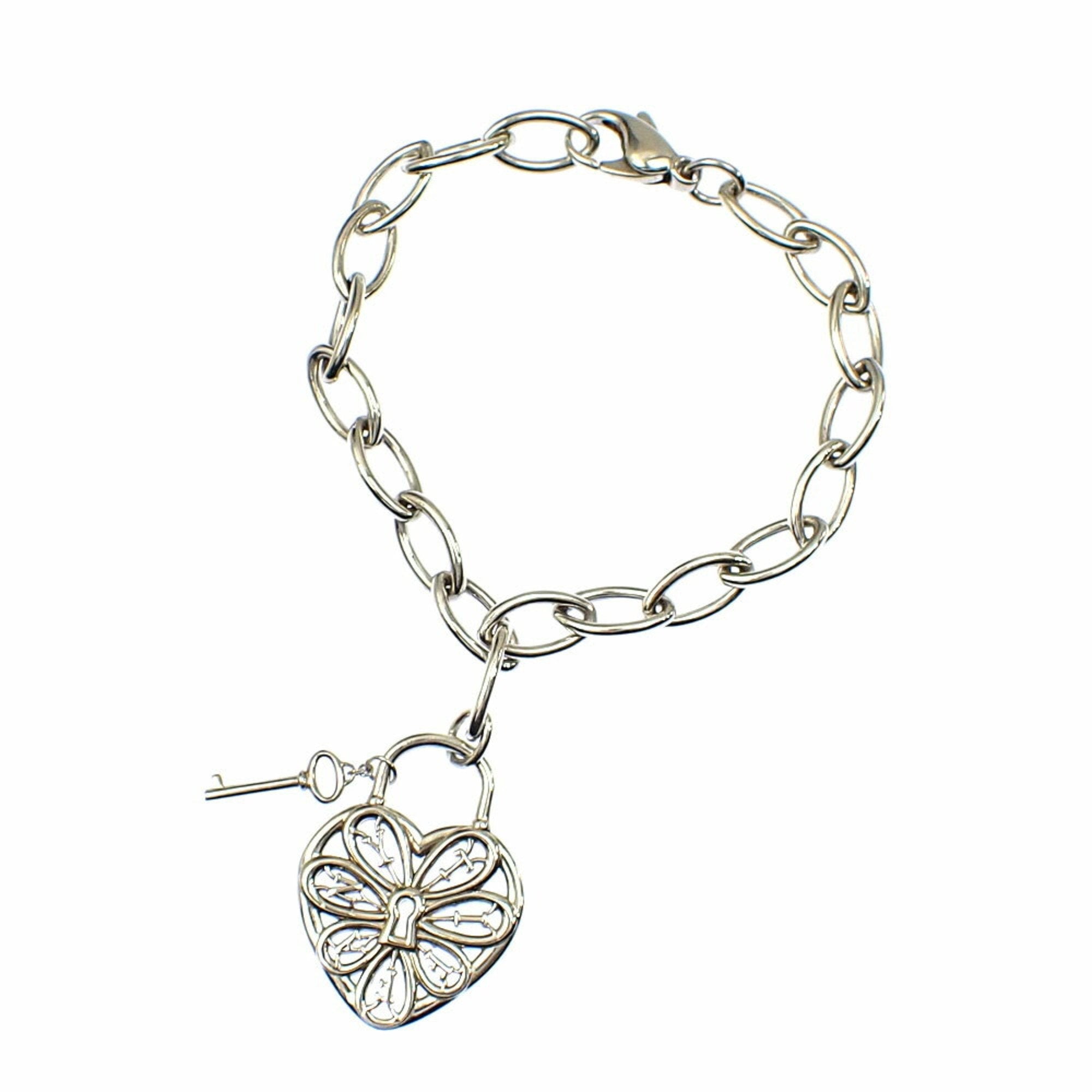 Filigree Heart Key Bracelet Sterling Silver