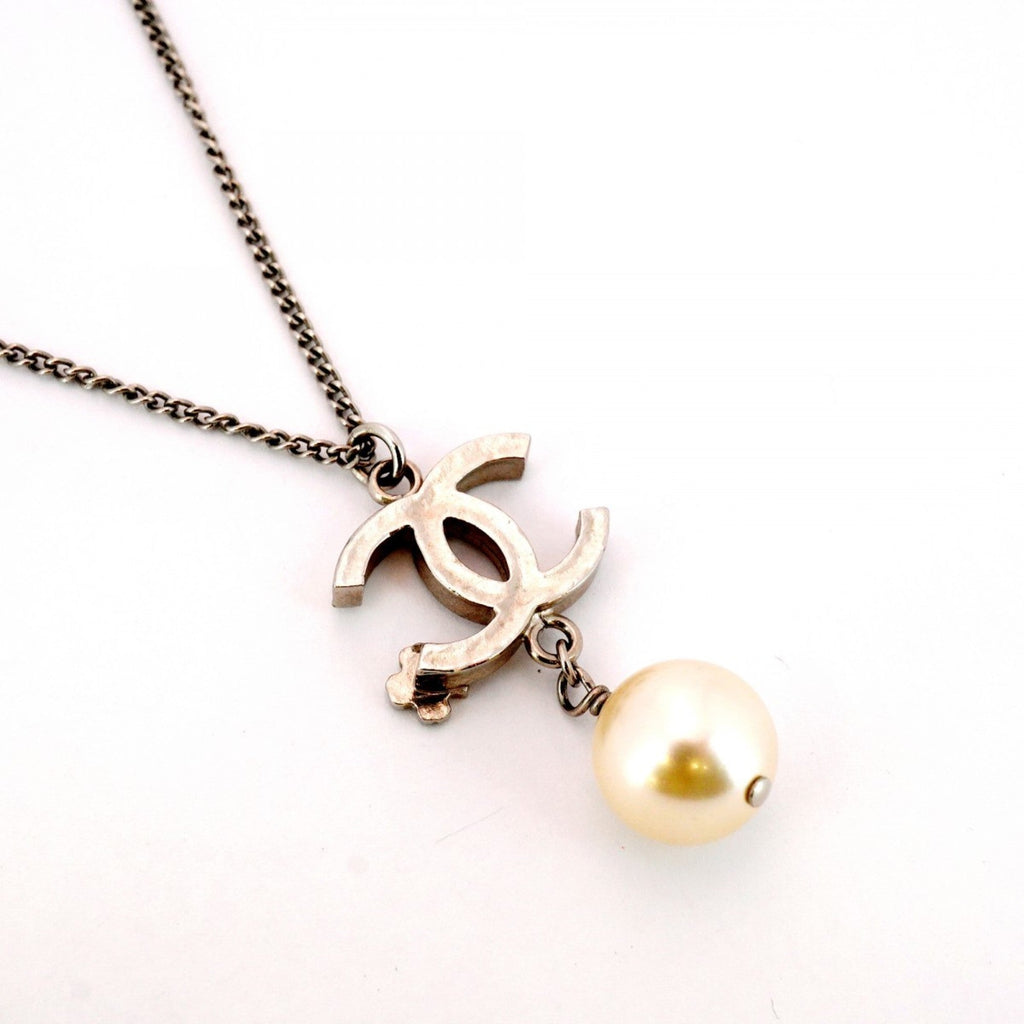 CC Logo Pendant Necklace Silver-Tone Metal
