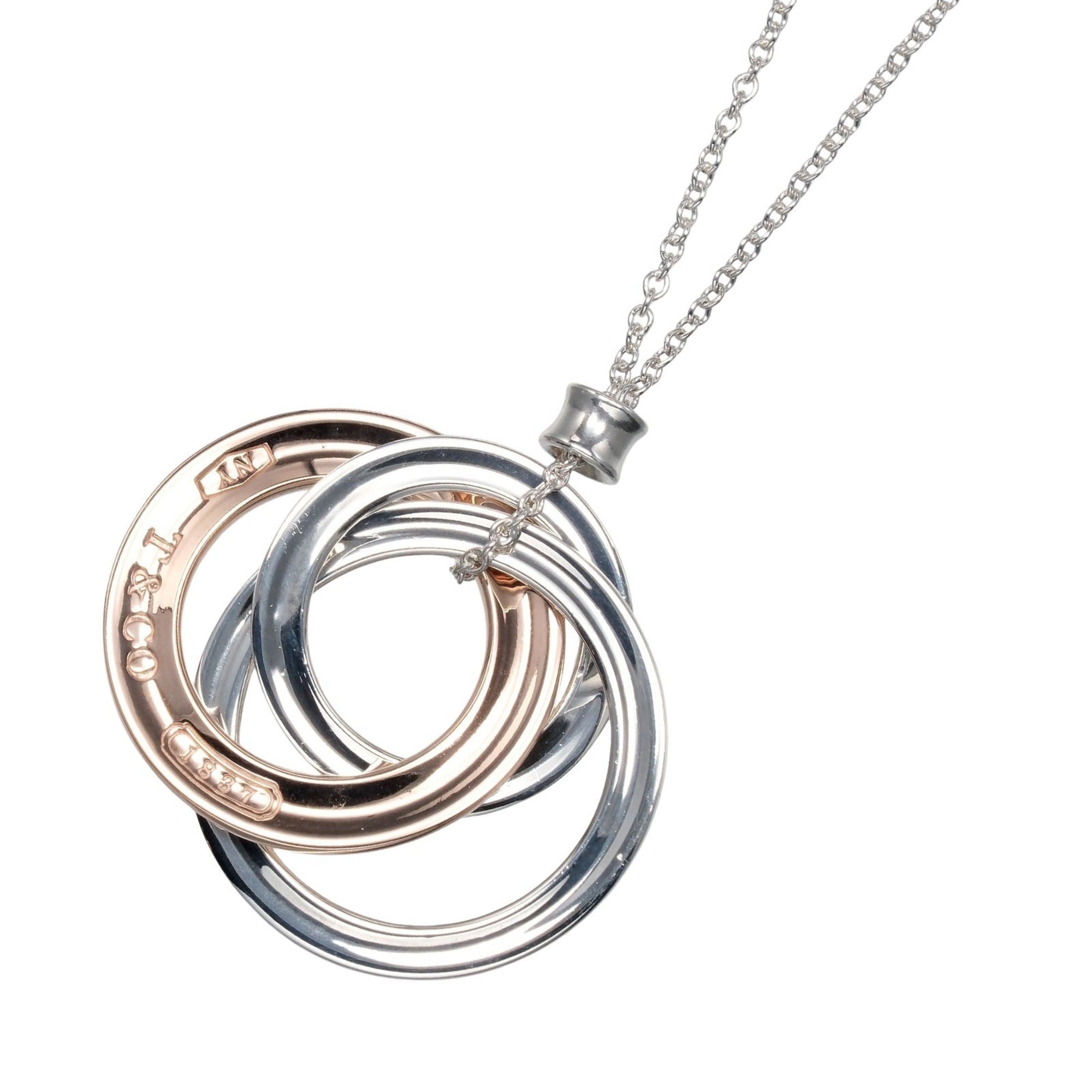 Interlocking Circle Pendant Necklace Metal and Sterling Silver