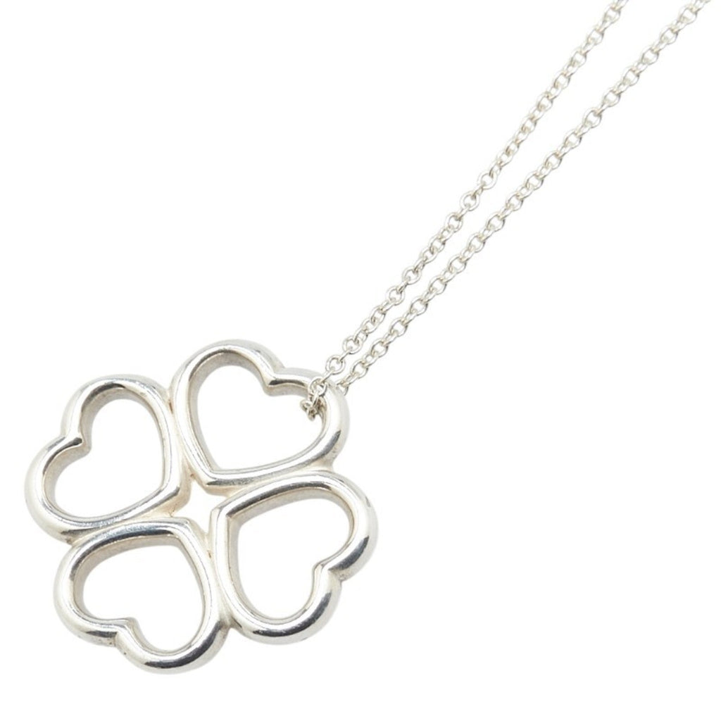 Four-Leaf Clover Motif Pendant Necklace Sterling Silver