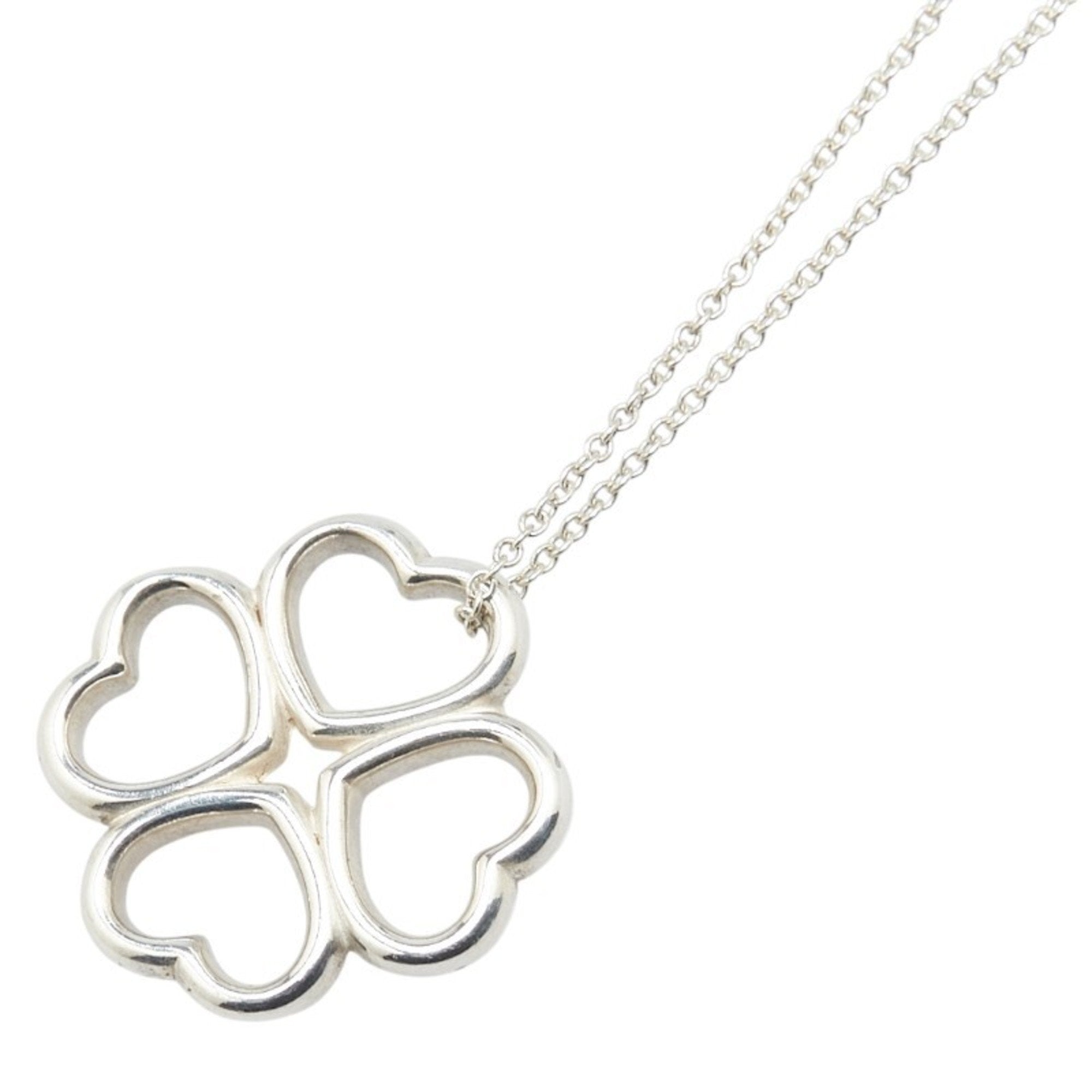 Four-Leaf Clover Motif Pendant Necklace Sterling Silver